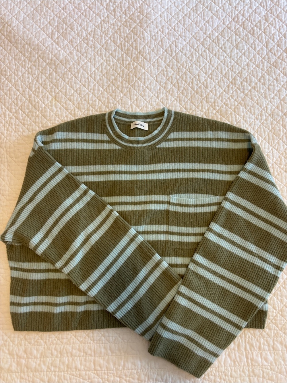 American Vintage Olive & Light Green Striped Crewneck Sweater